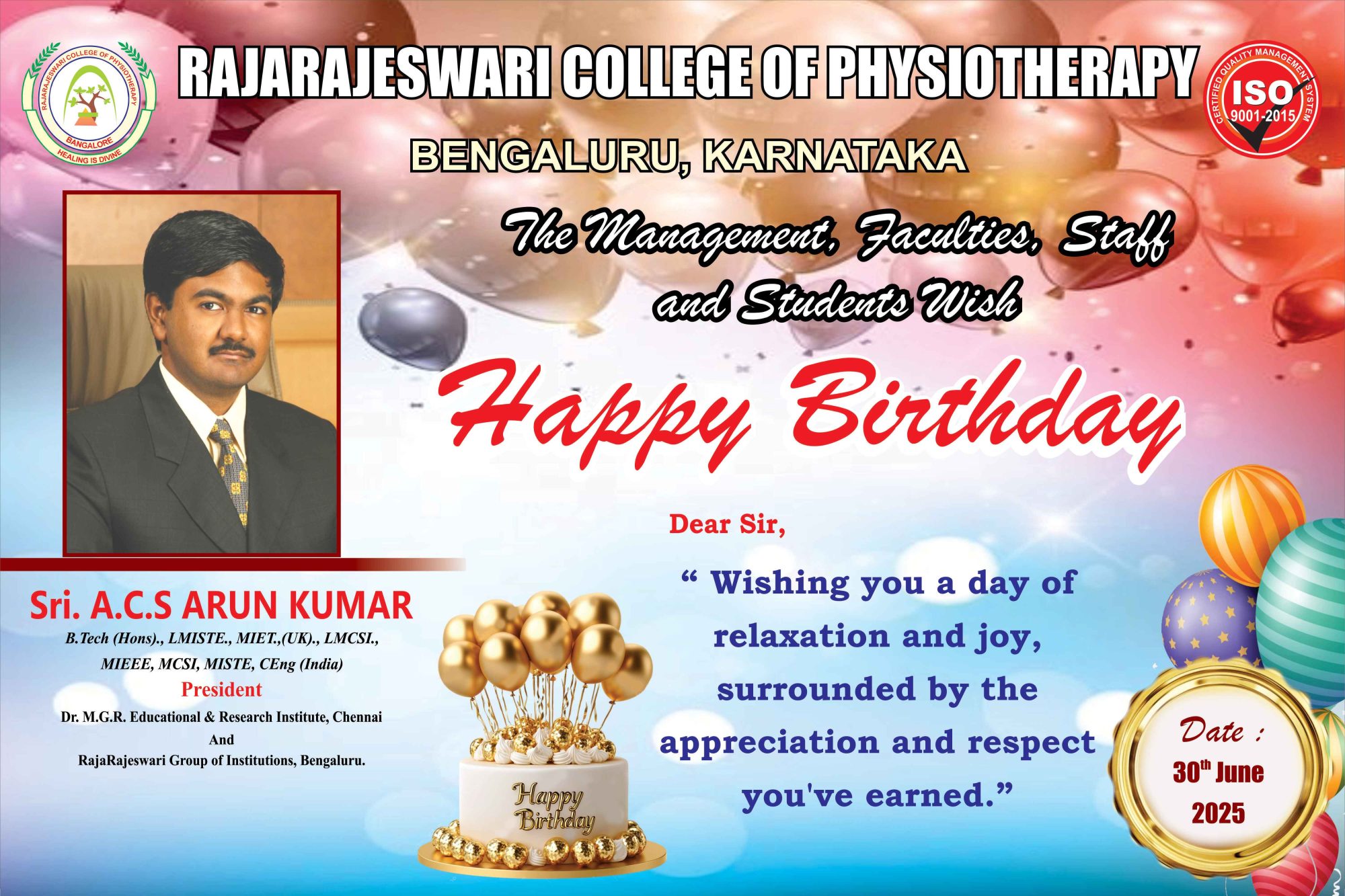 Happy Birthday to our President & Vice Chairman Sri A C S Arun Kumar